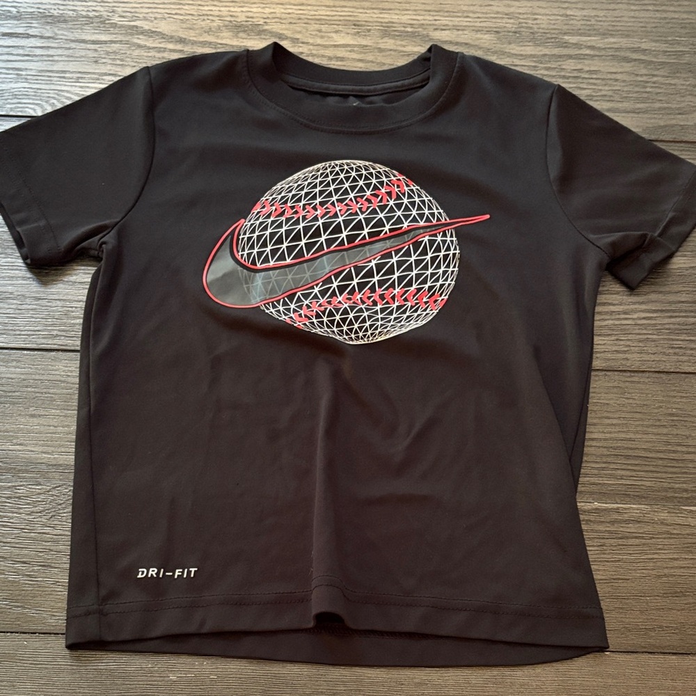 Nike Kids Black Tee with Red and White Graphic